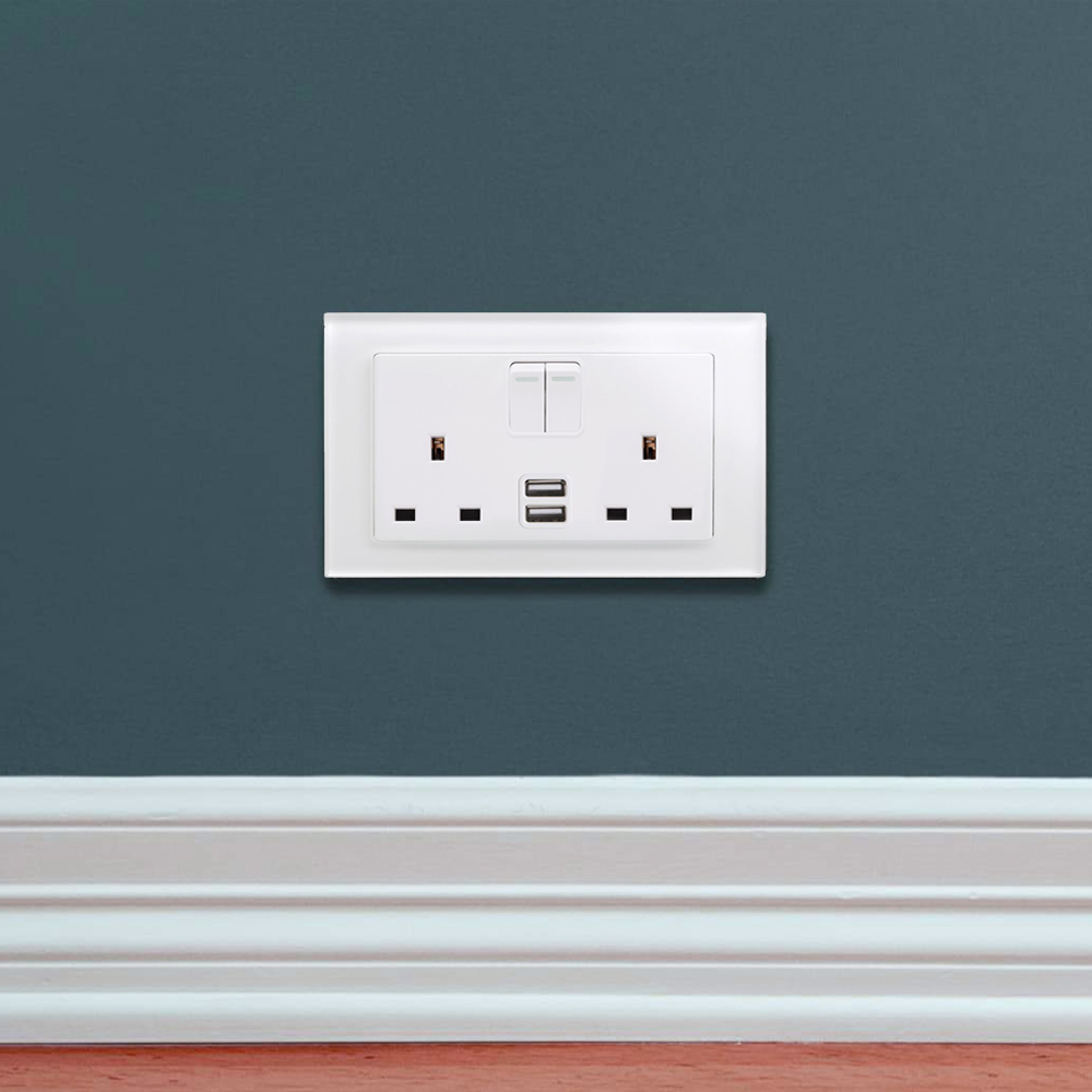 Crystal PG 2.1A USB & 13A DP Double Plug Socket with Switch White ...