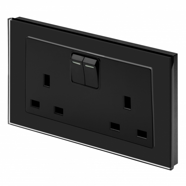 Crystal Pg 13a Dp Double Plug Socket With Switch Black - Retrotouch 